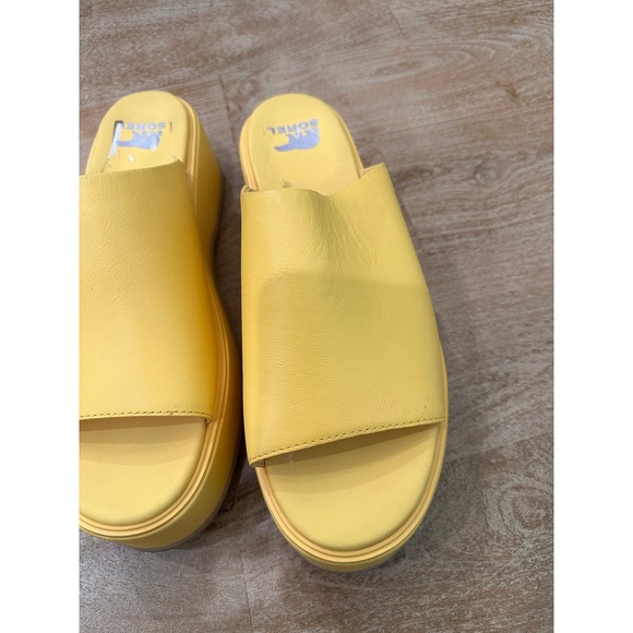 Sorel Viibe Platform Slide Sandals Yellow Leather Chunky Mule Womens - Picture 2 of 6